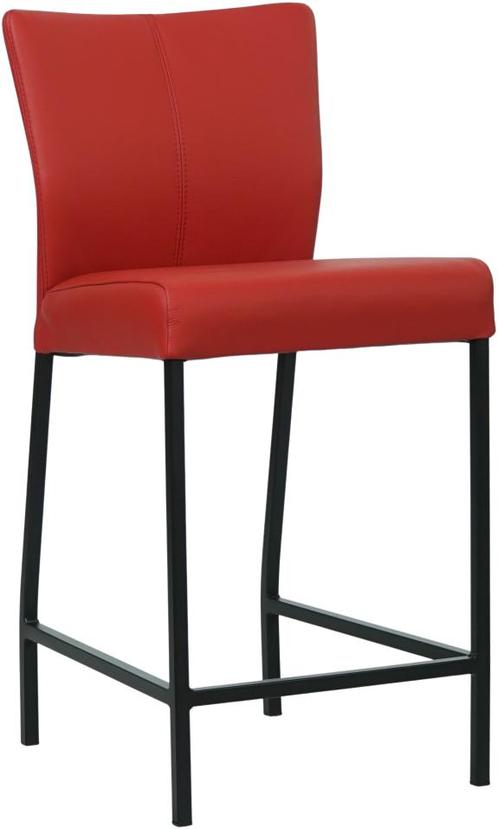Rode leren moderne barkruk - poot vierkant zwart - Toledo, Huis en Inrichting, Barkrukken, 90 cm of meer, Met voetsteun, 1 kruk