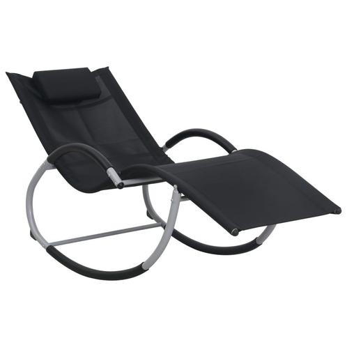 vidaXL Chaise longue avec oreiller Noir TextilÃ¨ne, Jardin & Terrasse, Chaises longues, Neuf, Envoi