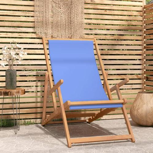 vidaXL Chaise de plage pliable Bois de teck solide Bleu, Tuin en Terras, Tuinsets en Loungesets, Verzenden