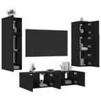 vidaXL 6-delige Tv-wandmeubelset met LED bewerkt hout zwart, Nieuw, Verzenden