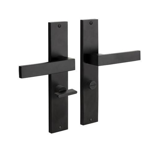 Geveerde Deurklink Lusso met schild en wc slot in mat zwart, Doe-het-zelf en Bouw, Hang- en Sluitwerk, Klink of Kruk, Nieuw, IJzer