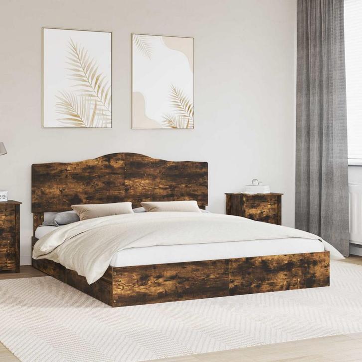 vidaXL Opbergbed met hoofdeinde Rook Eiken 180 x 200 cm, Maison & Meubles, Chambre à coucher | Lits, Envoi