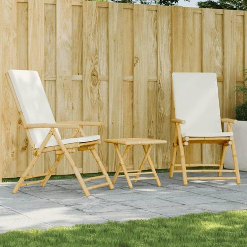 vidaXL 3-delige Bistroset inklapbaar met kussens bamboe, Tuin en Terras, Tuinsets en Loungesets, Nieuw, Verzenden
