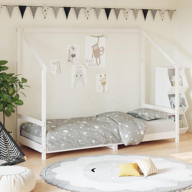 vidaXL Kinderbedframe 80x200 cm massief grenenhout wit, Kinderen en Baby's, Kinderkamer | Bedden, Nieuw, Verzenden