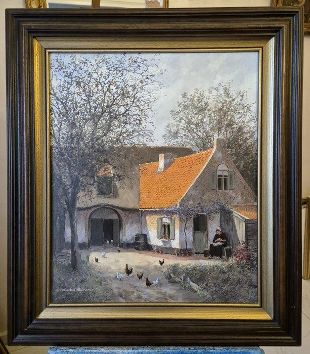 Hermann Maarten Huisman (1949) - Ländlicher Innenhof mit, Antiquités & Art, Art | Peinture | Classique