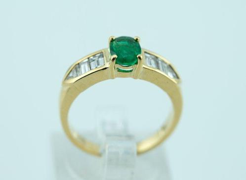 Ring - 18 karaat Geel goud Smaragd - Diamant, Handtassen en Accessoires, Ringen