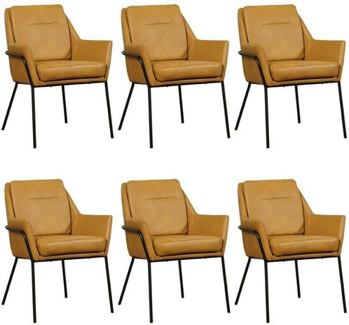 Set van 6 Cognac leren industriële design eetkamerstoelen -, Huis en Inrichting, Stoelen, Overige kleuren, Vijf, Zes of meer stoelen