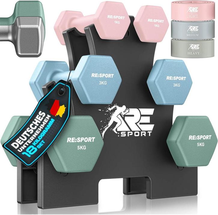 Dumbells set - Gewichten set - Halterset - 18 kg - RE:SPORT, Sport en Fitness, Fitnessmaterialen, Nieuw, Verzenden