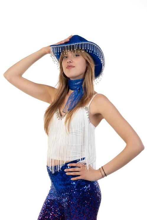 Cowboyhoed Blauw Strass Steentjes Zwarte Cowgirl Western Hoe, Kleding | Dames, Carnavalskleding en Feestkleding, Nieuw, Ophalen of Verzenden