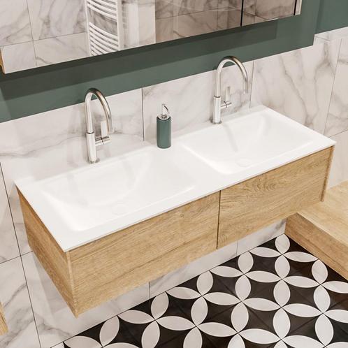 MONDIAZ LUSH 120 badmeubel washed oak 2 lades wastafel, Doe-het-zelf en Bouw, Sanitair, Overige typen, Nieuw, Ophalen of Verzenden