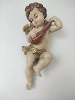 Snijwerk, Holzfigur - farbiger Engel mit Mandoline -