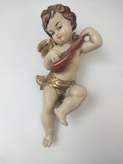 Snijwerk, Holzfigur - farbiger Engel mit Mandoline -, Antiek en Kunst, Antiek | Boeken en Manuscripten