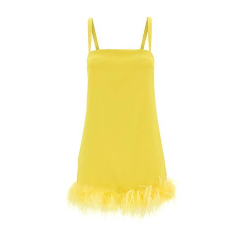 Pinko • korte gele jurk veren • 38 (IT44), Kleding | Dames, Truien en Vesten, Verzenden