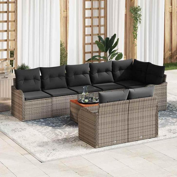 vidaXL Tuinbank Set met kussen 9 pcs Grijs poly rattan, Tuin en Terras, Tuinsets en Loungesets, Nieuw, Verzenden