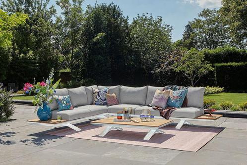 Suns Stockholm platform loungeset XL soft grey met wit frame, Jardin & Terrasse, Ensembles de jardin