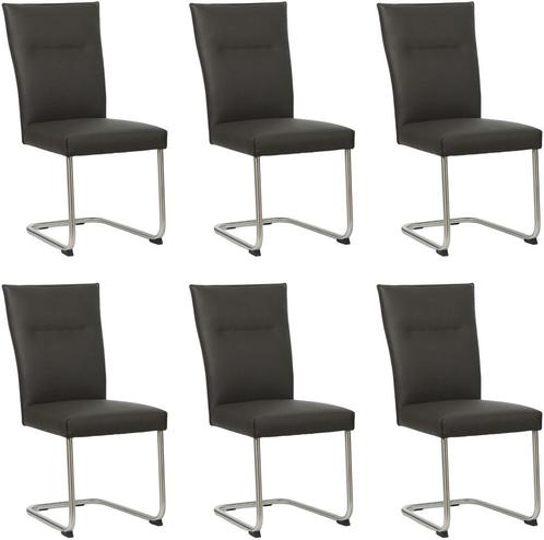 Set van 6 Donkerbruine leren   - poot rond inox - Hermes, Huis en Inrichting, Stoelen, Overige kleuren, Vijf, Zes of meer stoelen