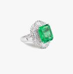 Verlovingsring Platina - 6.37ct. tw. Smaragd - Diamant -, Handtassen en Accessoires, Antieke sieraden