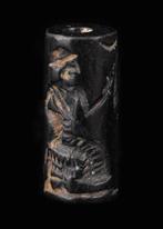 Babylonisch Zwarte hardsteen Hardstenen cilinderafdichting, Antiek en Kunst, Antiek | Overige Antiek
