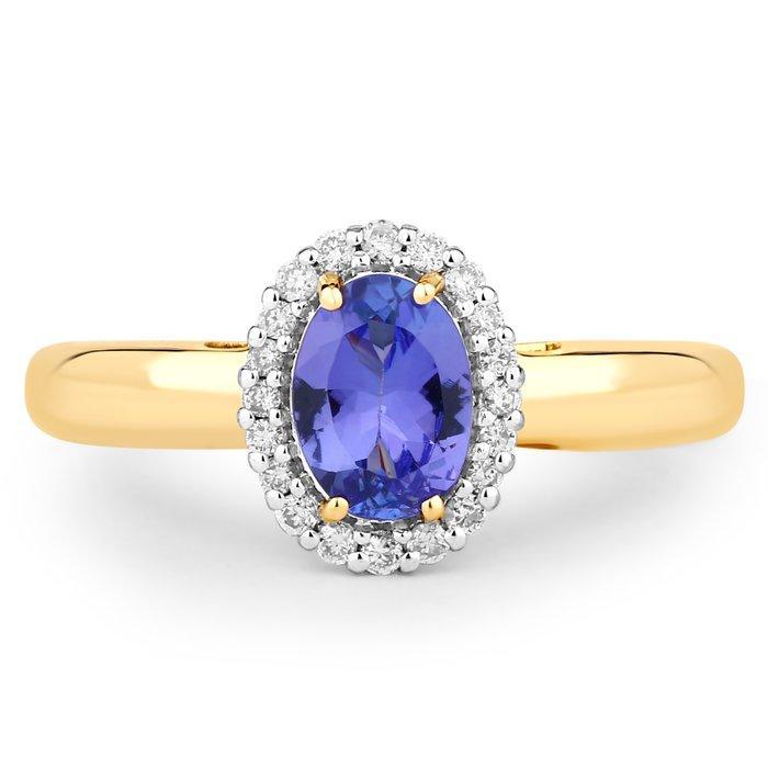 Bague - 14 carats Or jaune - 0.91ct. tw. Tanzanite - Diamant, Handtassen en Accessoires, Ringen