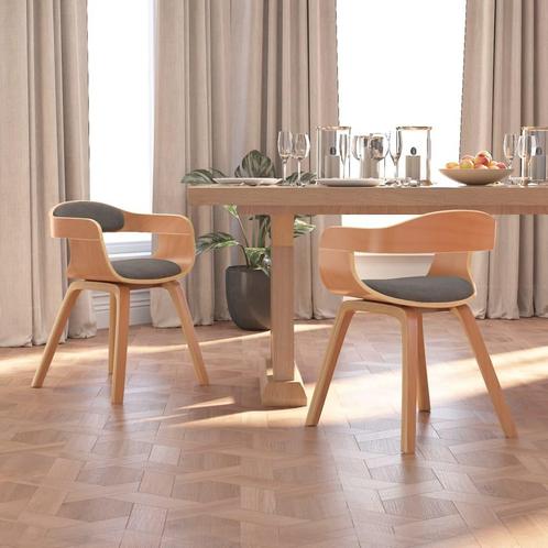 vidaXL Eetkamerstoel 2 st gebogen hout en stof lichtgrijs, Huis en Inrichting, Stoelen, Nieuw, Verzenden
