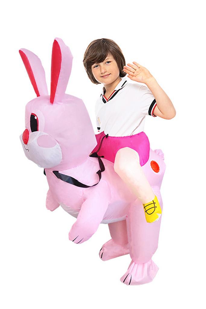 KIMU® Opblaas Kostuum Kinderen Zittend Op Konijn Roze 80 86, Enfants & Bébés, Costumes de carnaval & Déguisements, Enlèvement ou Envoi