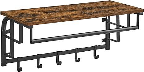 Wandkapstok - RusticLiving - Plank &amp; 5 haken - Zwartbruin, Huis en Inrichting, Woonaccessoires | Kapstokken, Nieuw, Ophalen of Verzenden