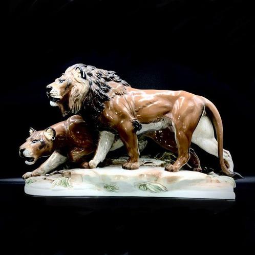 Max Hermann Fritz - Rosenthal - Huge Sculpture Lion and, Antiek en Kunst, Antiek | Glaswerk en Kristal