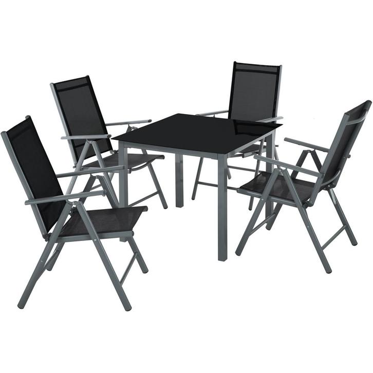 tectake Aluminium zitgroep 4+1 - antraciet, Tuin en Terras, Tuinsets en Loungesets, Verzenden