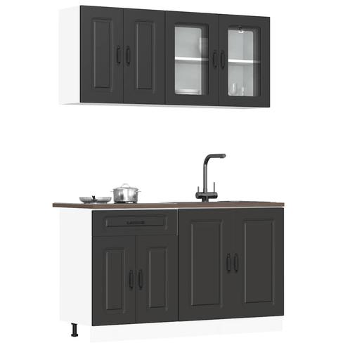 vidaXL 4-delige Keukenkastenset Kalmar bewerkt hout zwart, Huis en Inrichting, Kasten | Overige, Nieuw, Verzenden