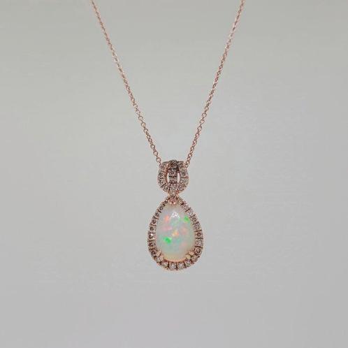 Collier ras du cou - 14 carats Or rose Opale - Diamant, Handtassen en Accessoires, Antieke sieraden