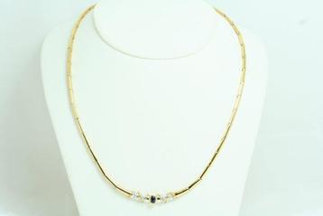 Collier - 18 carats Or blanc, Or jaune Saphir - Diamant -