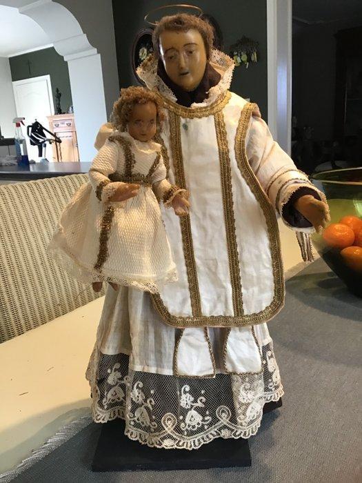 Beeld - Sint Antonius met kind - 30 cm - Was, Textiel, Zijde, Antiek en Kunst, Kunst | Niet-Westerse kunst