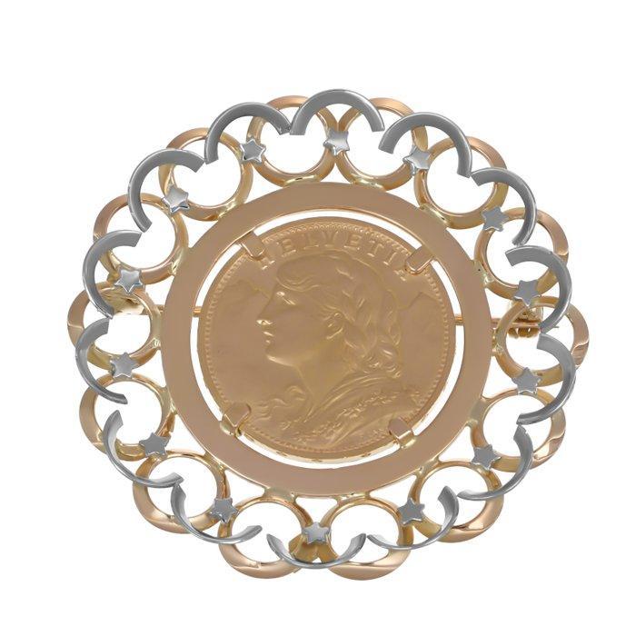 Broche - 18 karaat Geel goud, Witgoud, 20 Frank Swiss 22 Kt, Handtassen en Accessoires, Antieke sieraden