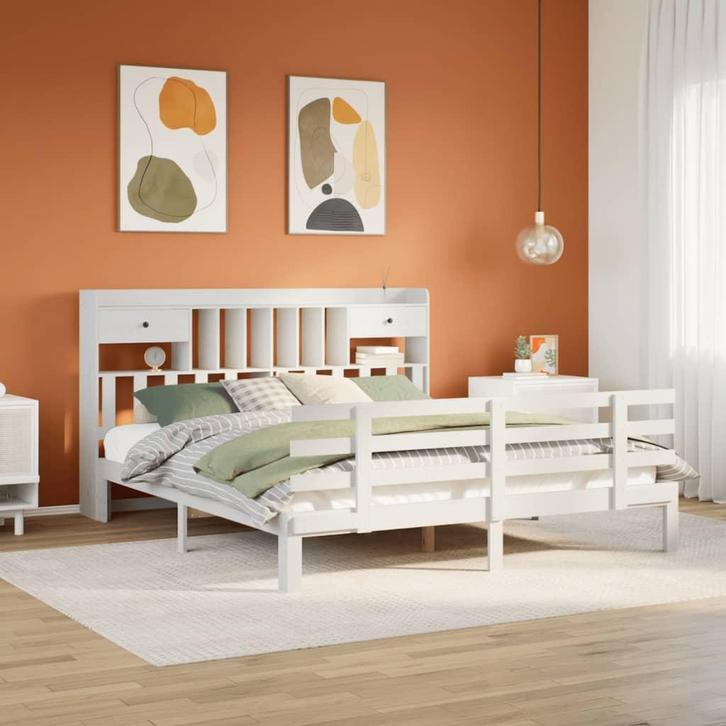 vidaXL Bed met boekenkast zonder matras grenenhout wit, Huis en Inrichting, Slaapkamer | Bedden, Nieuw, Verzenden