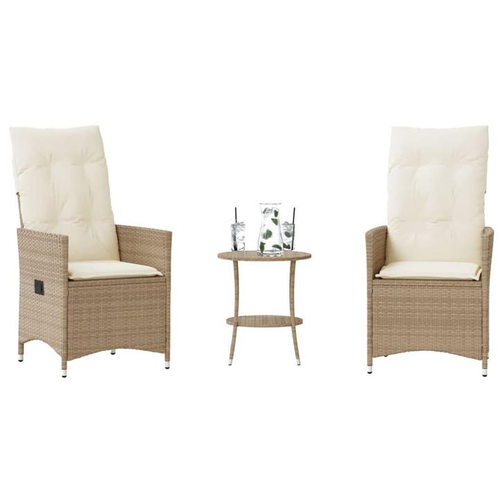 vidaXL 3-delige Bistroset met kussens poly rattan beige, Tuin en Terras, Tuinsets en Loungesets, Nieuw, Verzenden