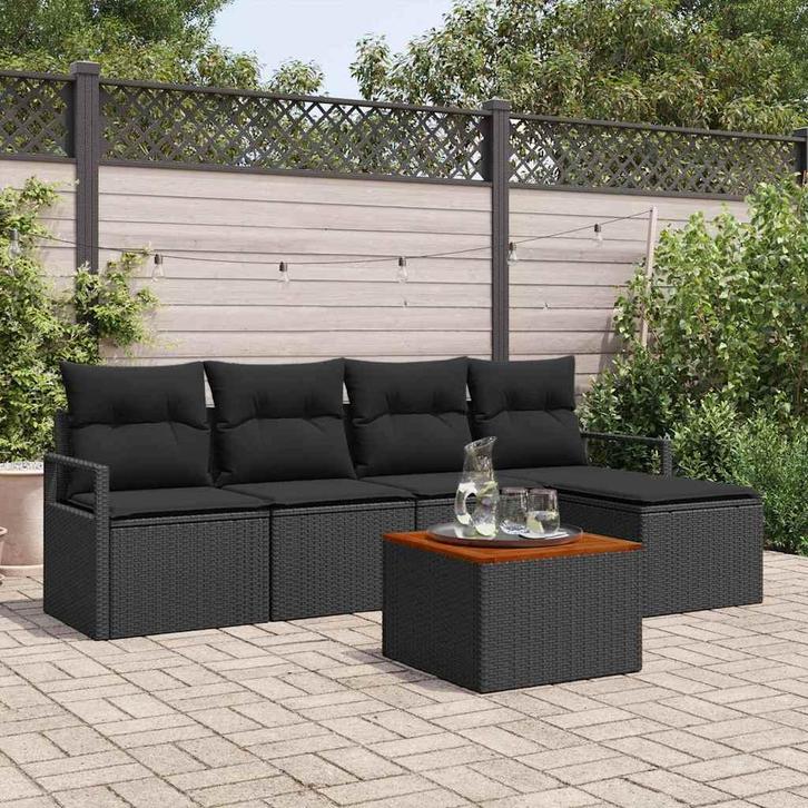 vidaXL Tuinbank Set met kussen 6 pcs Zwart poly rattan, Jardin & Terrasse, Ensembles de jardin, Envoi