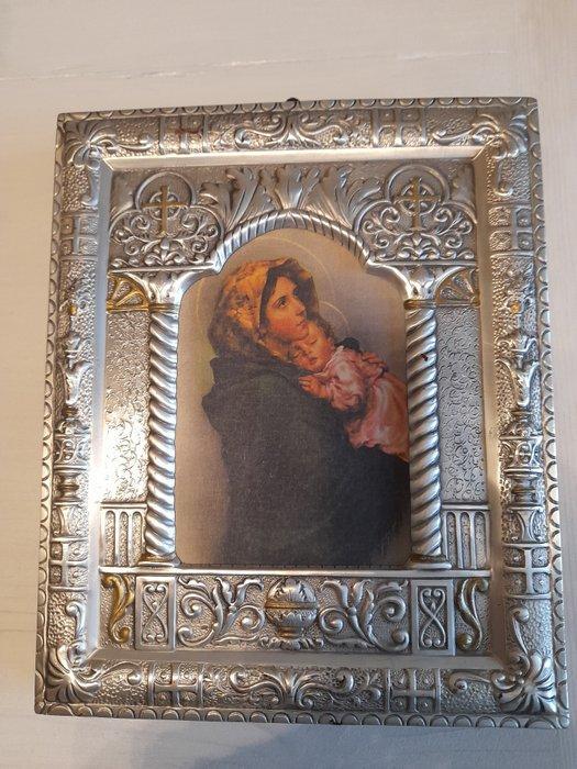 Icoon - Moeder Gods - Hout, Argento 925 gelamineerd, Antiek en Kunst, Antiek | Boeken en Manuscripten