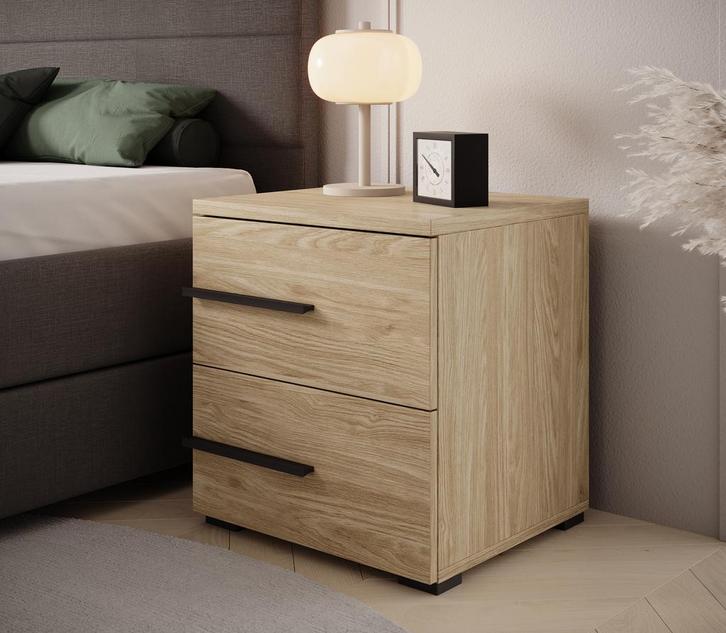 Meubella Nachtkastje eiken 45x40x49 cm | 2 lades, Huis en Inrichting, Kasten | Overige, Nieuw, Verzenden