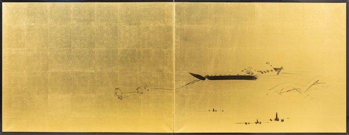 Papier, Bois, Un paravent japonais à deux panneaux, Antiquités & Art, Antiquités | Autres Antiquités