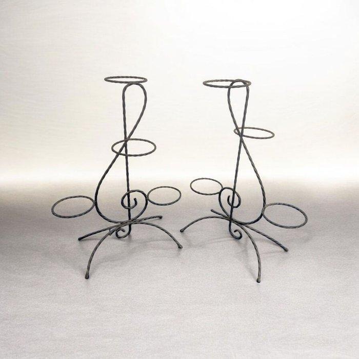 Plantentafel - Smeedijzer - Setje metalen plantenstandaards, Antiek en Kunst, Curiosa en Brocante