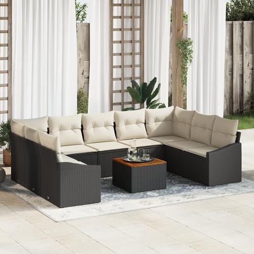 vidaXL 10-delige tuinset met kussens in zwart poly rattan en, Tuin en Terras, Tuinsets en Loungesets, Nieuw, Verzenden