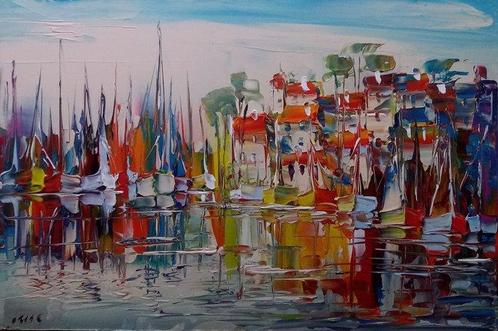 Janusz Kik (1956) - Dans la Baie Du Port, Antiek en Kunst, Kunst | Schilderijen | Klassiek