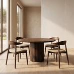 Tafel rond Eikenhout  Latjes onderstel 130cm, Huis en Inrichting, Tafels | Eettafels, Nieuw