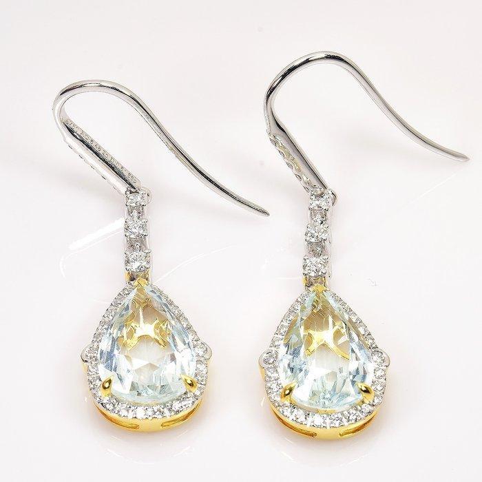 Oorbellen - 18 karaat Witgoud - 7.09ct. tw. Aquamarijn -, Bijoux, Sacs & Beauté, Boucles d'oreilles