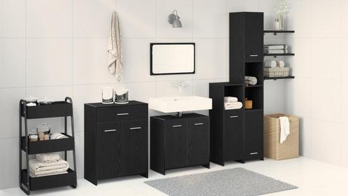 vidaXL 4 Delige Badkamermeubel Set Zwart Eiken Bewerkt Hout, Huis en Inrichting, Badkamer | Badkamermeubels, Nieuw, Verzenden