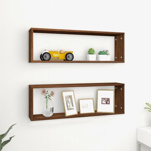 vidaXL Wandschappen kubus 2 st 80x15x26,5 cm bewerkt hout, Huis en Inrichting, Kasten | Wandmeubels, Nieuw, Verzenden