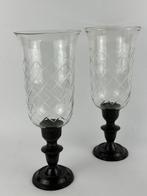 Kandelaar (2) - Glas, Metaal - Een paar grote windlicht, Antiek en Kunst
