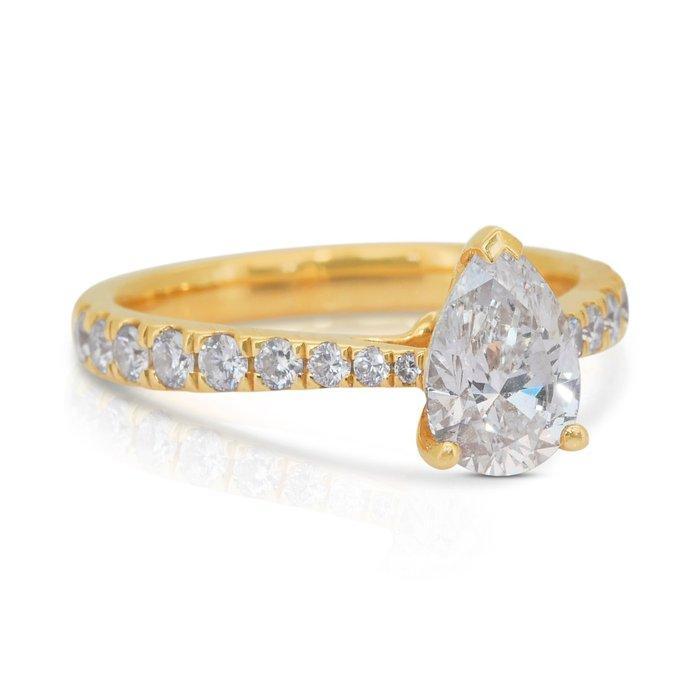 Ring - 18 karaat Geel goud - 1.17ct. tw. Diamant, Handtassen en Accessoires, Ringen