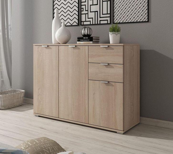 Dressoir Adita 3 - Licht eiken - 107 cm - Kast, Huis en Inrichting, Kasten | Dressoirs, 25 tot 50 cm, Nieuw, 100 tot 150 cm, Verzenden