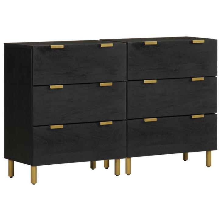 vidaXL Dressoirs 2 st 60x33x75 cm bewerkt hout zwart, Huis en Inrichting, Kasten | Overige, Nieuw, Verzenden